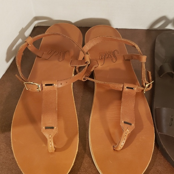 Sseko caramel T-Strap Espresso Rue Sandals Sz 10 - Picture 7 of 7